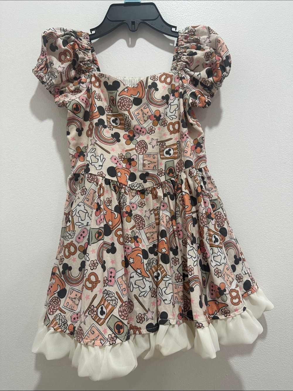 Disney Cream, Pink & Black Patterned Puff-Sleeve Dress